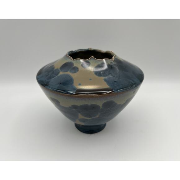 Bill Buckingham Blue Crystalline Flambeaux Glazed 5” Vase Made in Hawaii Signed